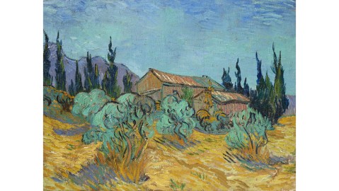 Van Gogh，Cabanes de Bois Parmi Les Oliviers etCyprès，1889。